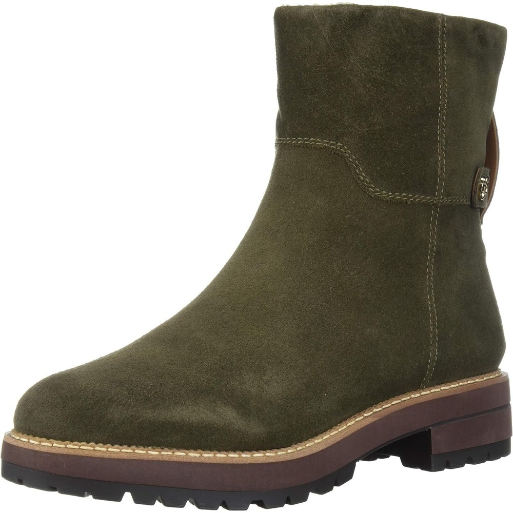 Franco Sarto Women's Green Suede Leather Ankle Boots 6.0 M Roalba Lined Faux Fur